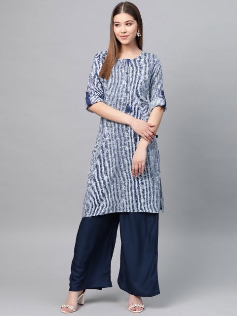 

clorals Women Blue Striped Kurta with Palazzos