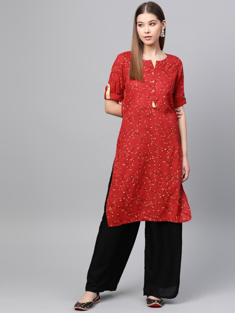 

clorals Women Red & Black Printed Kurta with Palazzos