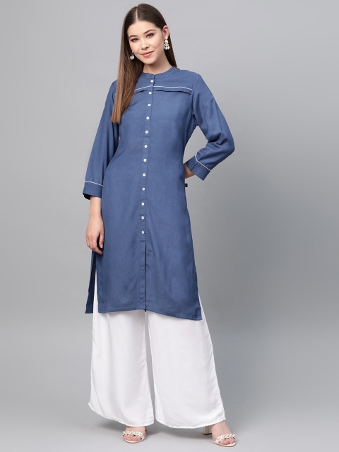 

clorals Women Blue & White Solid Kurta with Palazzos