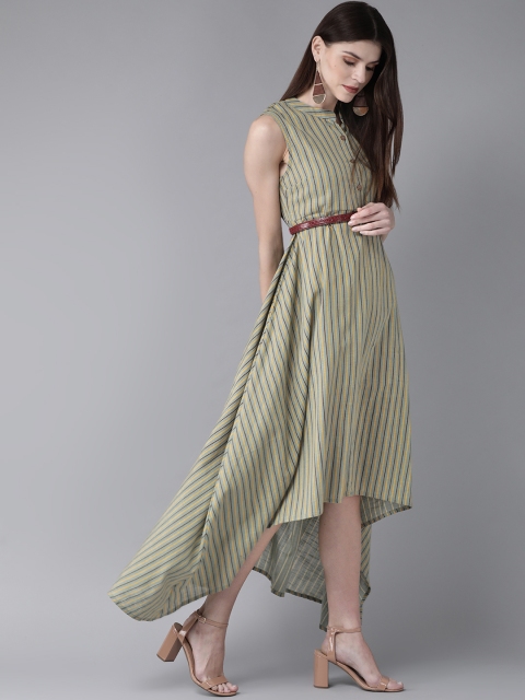 

AKS Women Green & Yellow Striped Maxi Dress
