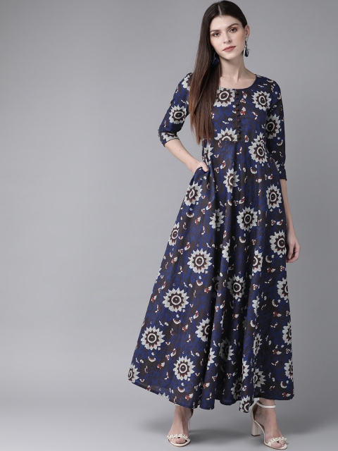 

AKS Women Navy Blue & Grey Printed Maxi Dress