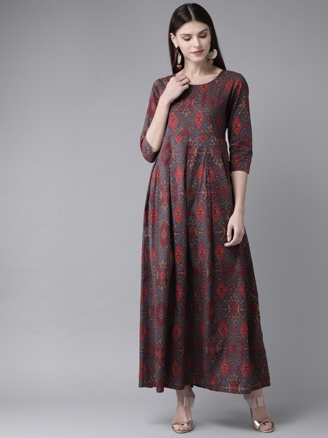 

AKS Women Grey & Red Printed Maxi Dress