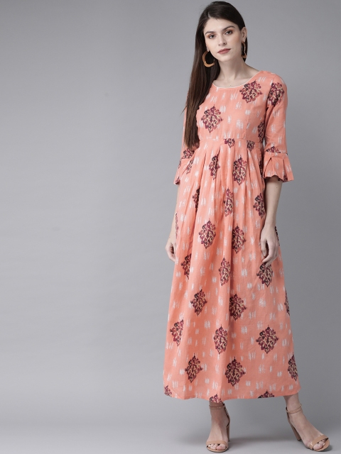 

AKS Women Peach-Coloured & Purple Printed Maxi Dress