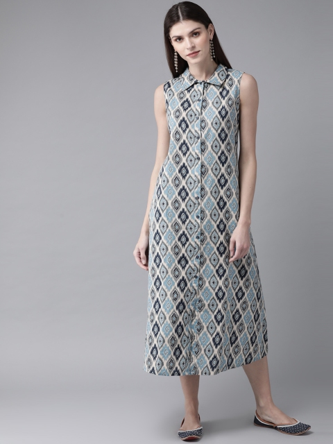 

AKS Women Blue & Off-White Printed Shirt Dress