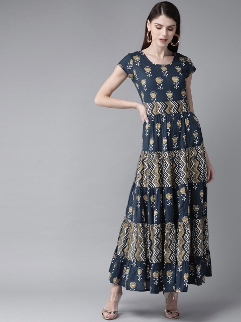 

AKS Women Navy Blue & Beige Printed Maxi Dress