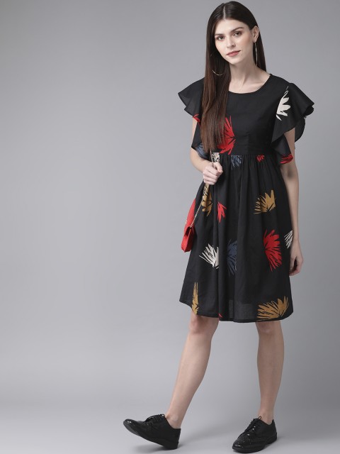 

AKS Women Black & Red Printed A-Line Dress