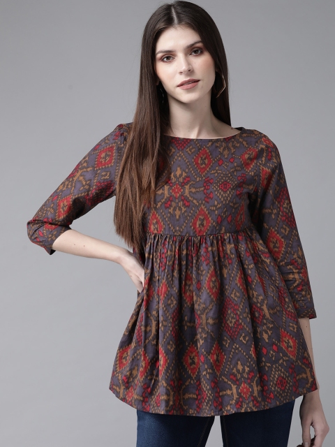 

AKS Women's Blue & Brown Printed Tunic