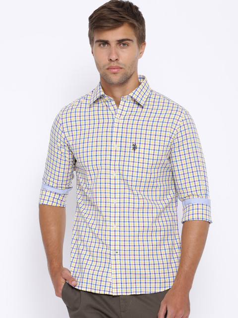 

U.S. Polo Assn. Yellow & Blue Checked Tailored Fit Casual Shirt