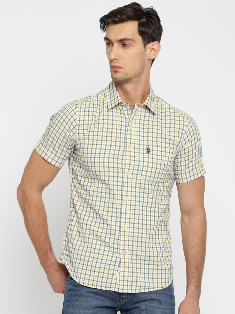 

U.S. Polo Assn. Men White & Blue Tailored Fit Checked Casual Shirt