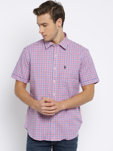 

U.S. Polo Assn. Men Pink & Blue Tailored Fit Checked Casual Shirt