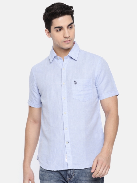 

U.S. Polo Assn. Men Blue Tailored Fit Solid Casual Shirt
