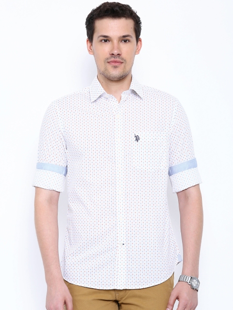 

U.S. Polo Assn. White Printed Tailored Fit Casual Shirt