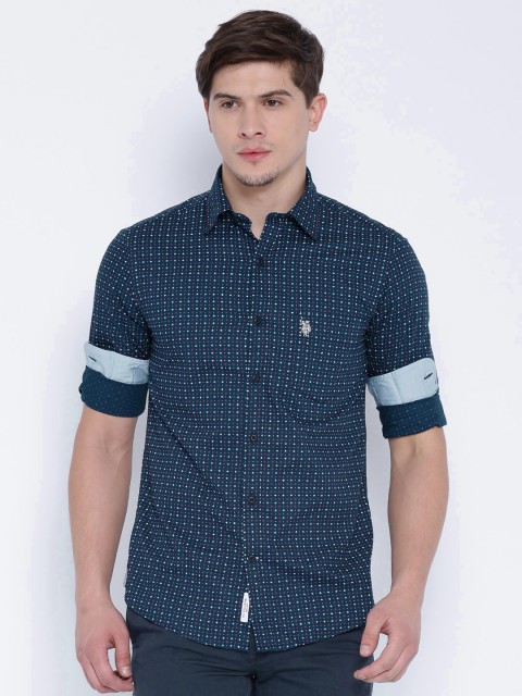 

U.S. Polo Assn. Navy Printed Tailored Fit Casual Shirt, Navy blue