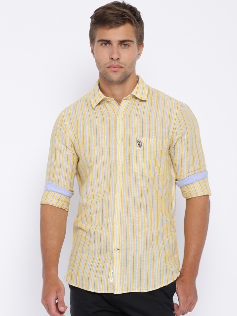 

U.S. Polo Assn. Yellow Striped Linen Tailored Fit Casual Shirt