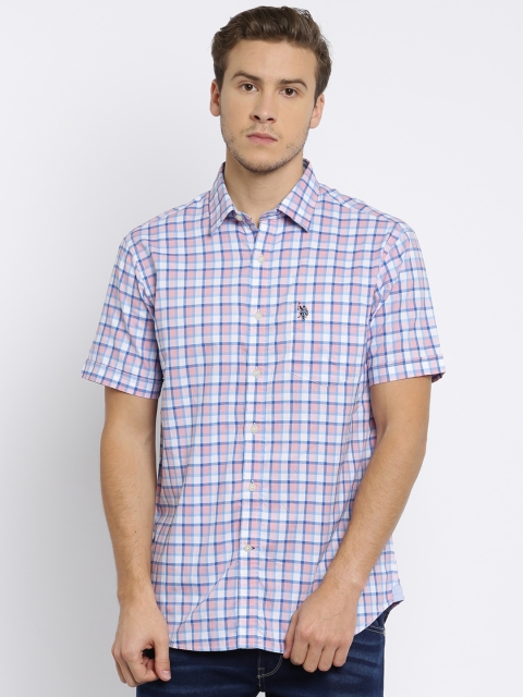 

U.S. Polo Assn. Men White & Blue Tailored Fit Checked Casual Shirt