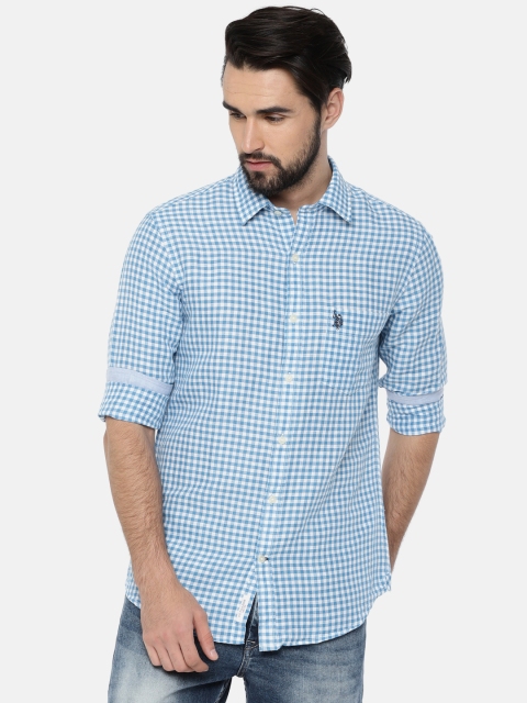 

U.S. Polo Assn. Men Blue & White Tailored Fit Checked Casual Shirt