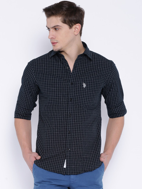 

U.S. Polo Assn. Black & White Checked Tailored Fit Casual Shirt
