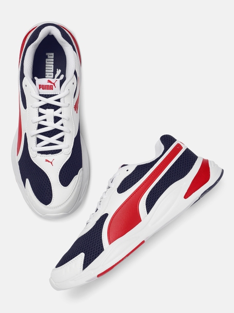 

Puma Unisex White & Navy Blue 90s Runner Sneakers