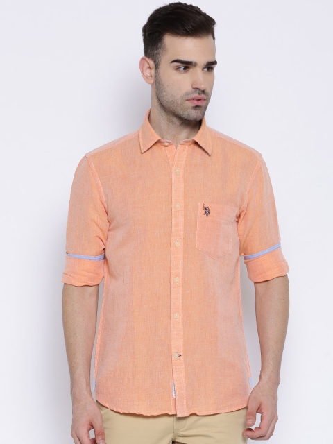 

U.S. Polo Assn. Orange Tailored Fit Linen Casual Shirt