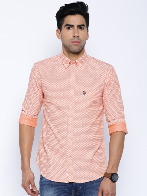 

U.S. Polo Assn. Orange Floral Print Tailored Fit Casual Shirt
