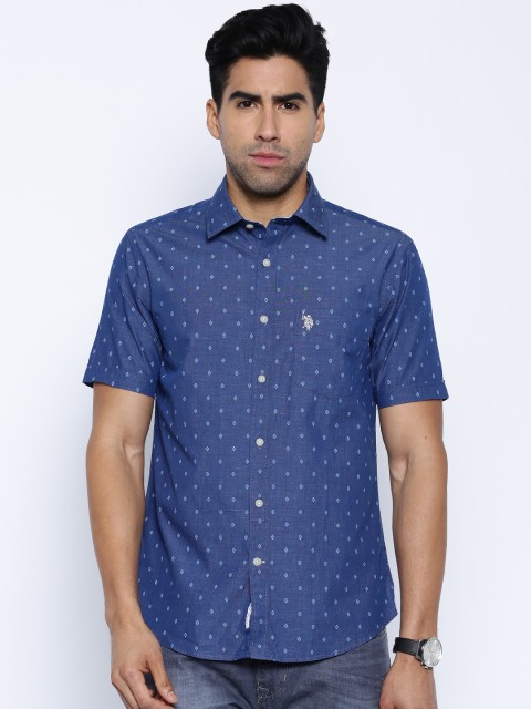 

U.S. Polo Assn. Navy Printed Tailored Fit Casual Shirt, Navy blue