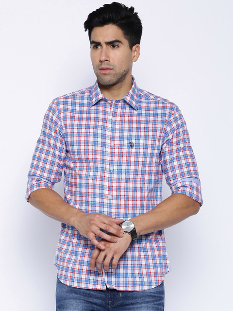 

U.S.Polo Assn. Blue & Red Checked Tailored Fit Casual Shirt