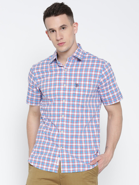 

U.S. Polo Assn. White & Blue Checked Tailored Fit Casual Shirt
