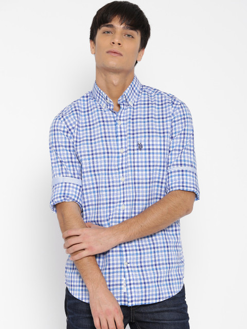 

U.S. Polo Assn. Men White & Blue Tailored Fit Checked Casual Shirt
