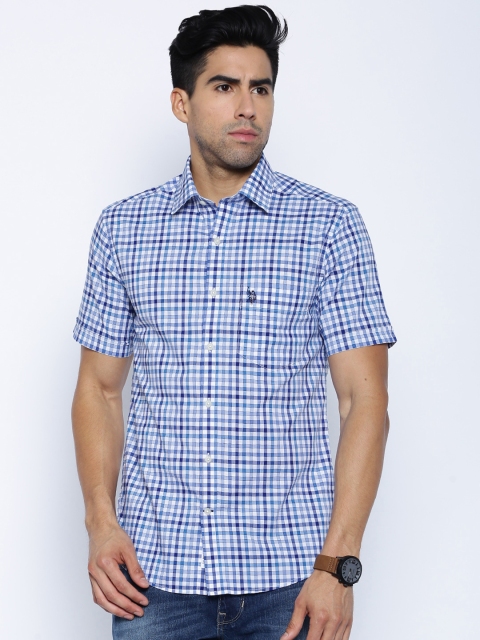 

U.S. Polo Assn. Blue & White Checked Tailored Fit Casual Shirt