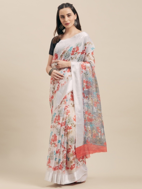 

Vaamsi Off-White & Red Cotton Blend Printed Saree