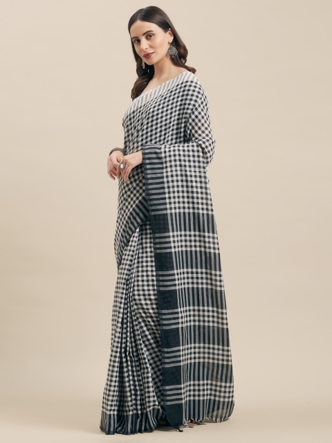 

Vaamsi Black & Off-White Pure Cotton Checked Jamdani Saree