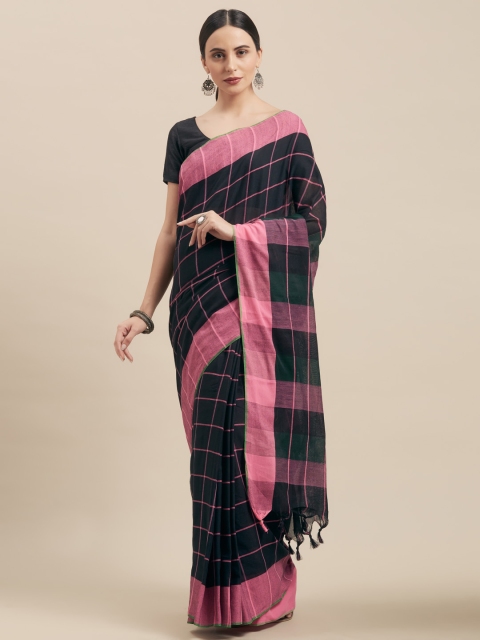 

Vaamsi Black & Pink Pure Cotton Checked Jamdani Saree