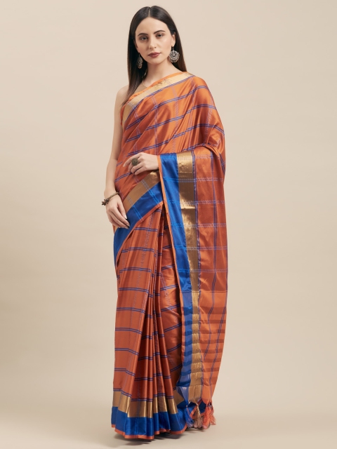 

Vaamsi Orange & Blue Silk Cotton Checked Saree