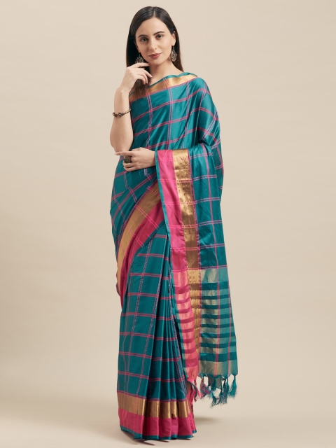 

Vaamsi Green & Pink Silk Cotton Checked Saree