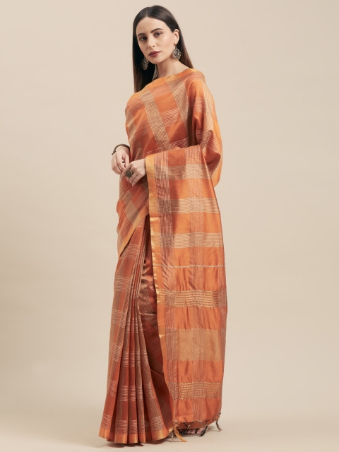 

Vaamsi Rust Orange Checked Silk Cotton Saree