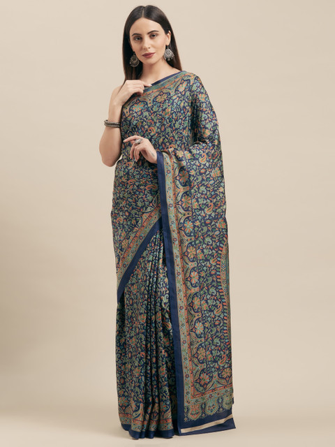 

Vaamsi Navy Blue & Beige Art Silk Printed Saree