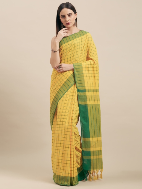 

Vaamsi Yellow & Green Pure Cotton Checked Jamdani Saree