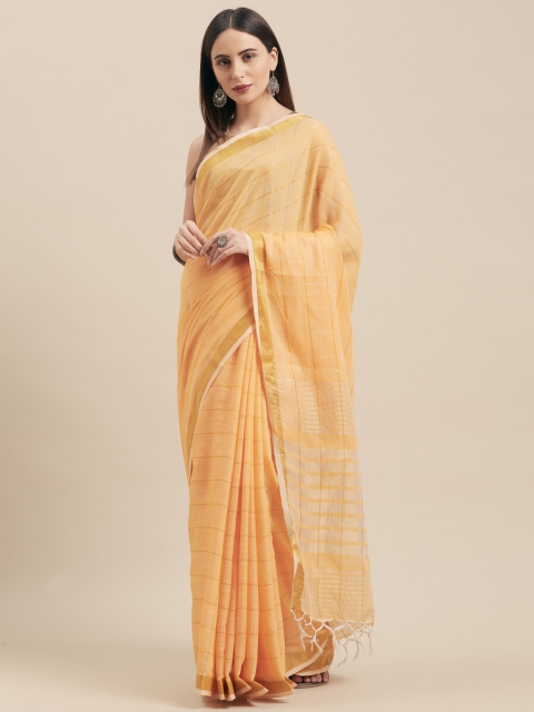 

Vaamsi Orange Checked Linen Blend Saree