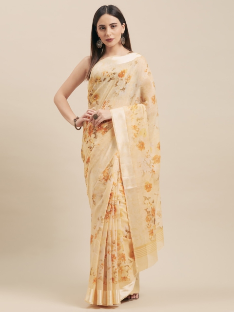 

Vaamsi Yellow Printed Cotton Blend Saree