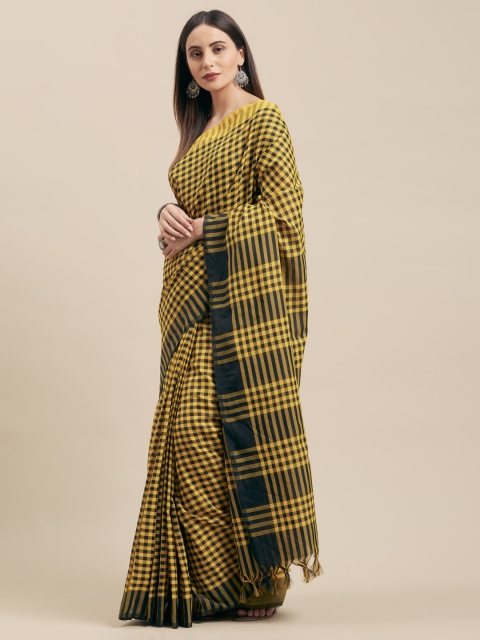 

Vaamsi Black & Yellow Pure Cotton Checked Jamdani Saree