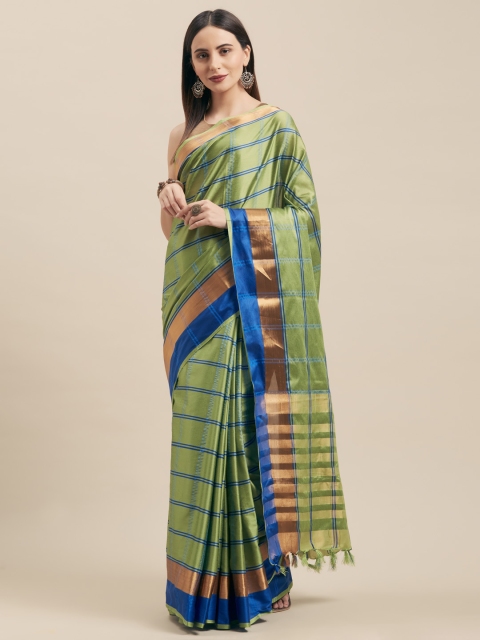 

Vaamsi Green & Blue Silk Cotton Checked Saree
