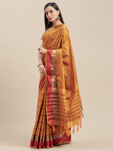 

Vaamsi Mustard & Red Silk Cotton Checked Saree