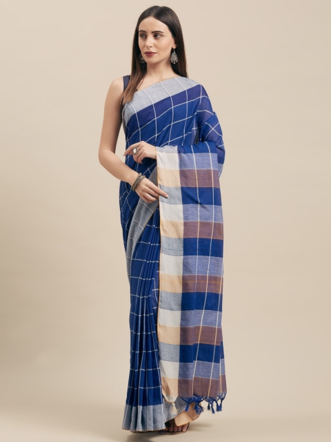 

Vaamsi Blue & White Pure Cotton Checked Jamdani Saree