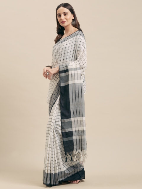 

Vaamsi Off-White & Grey Pure Cotton Checked Jamdani Saree
