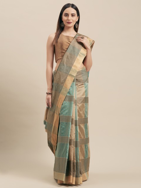 

Vaamsi Beige & Green Silk Cotton Checked Saree