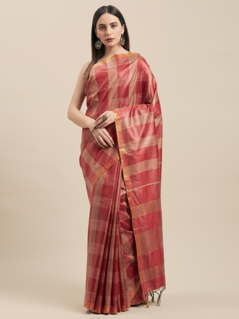 

Vaamsi Maroon & Gold-Toned Silk Cotton Checked Saree