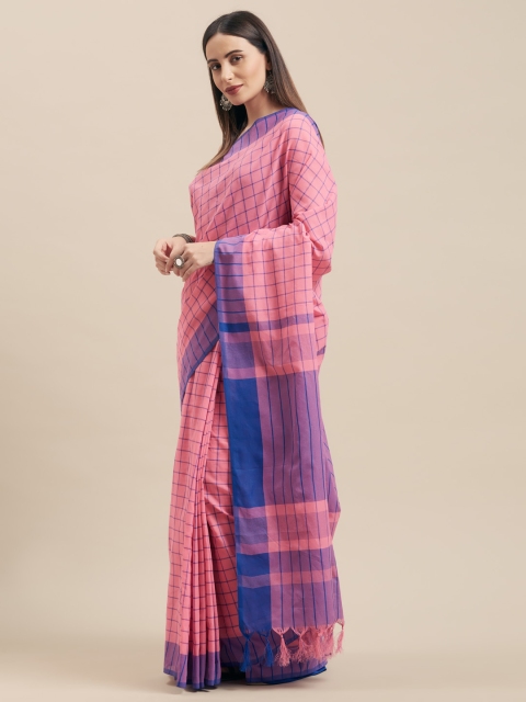 

Vaamsi Pink & Blue Pure Cotton Checked Jamdani Saree