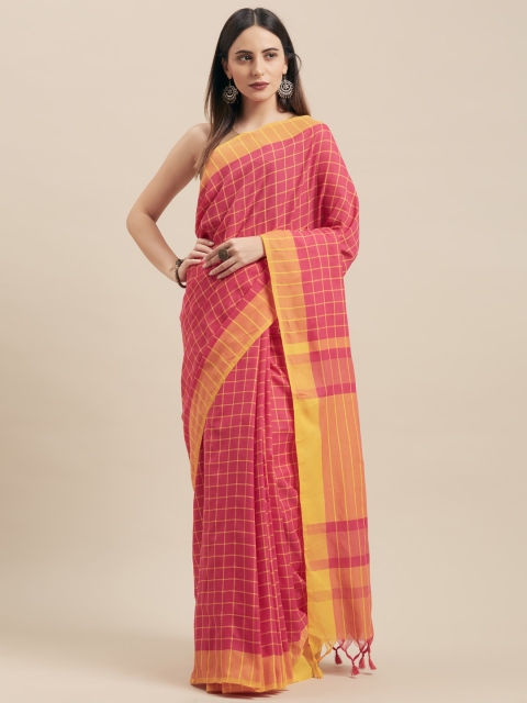 

Vaamsi Pink & Yellow Pure Cotton Checked Jamdani Saree
