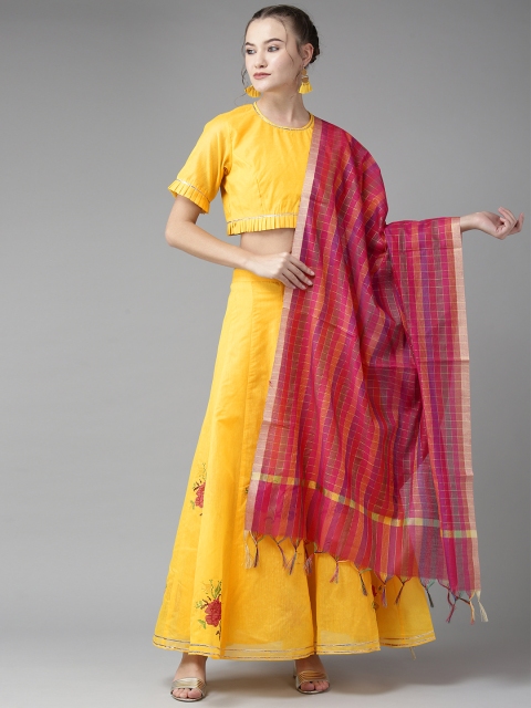 

Bhama Couture Yellow & Pink Ready to Wear Embroidered Lehenga Choli with Dupatta