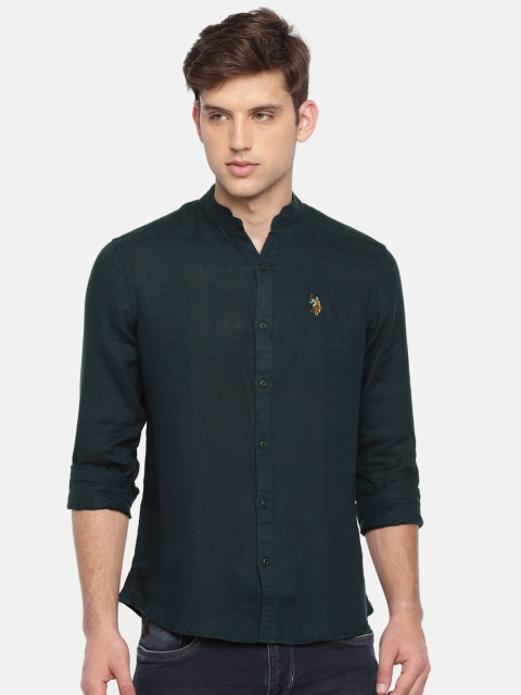 

U.S. Polo Assn. Denim Co. Men Navy Blue Regular Fit Solid Casual Linen Shirt